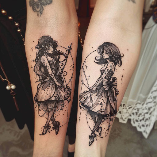 Matching best friend tattoos with gothic, ethereal imagery
