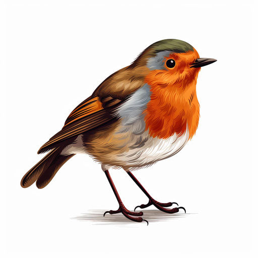 Minimalist illustration of a robin on white background