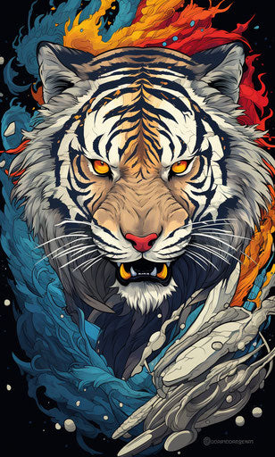 Feline, eagle, ornate designs, cultural Japanese style