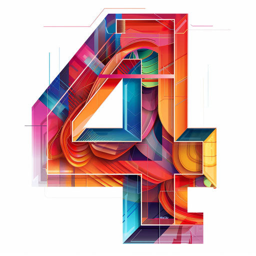 Number 4 artwork in realistic style on white background