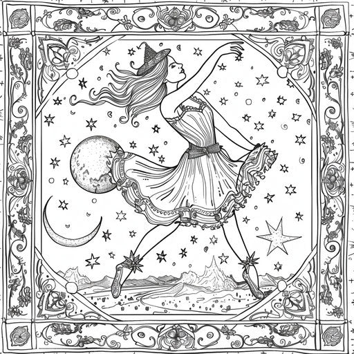 Whimsical dancer under stars and moon