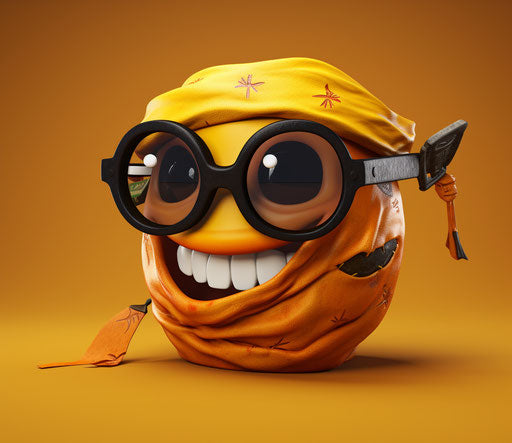 Pirate emoticon with bandanna and glasses, fisheye style