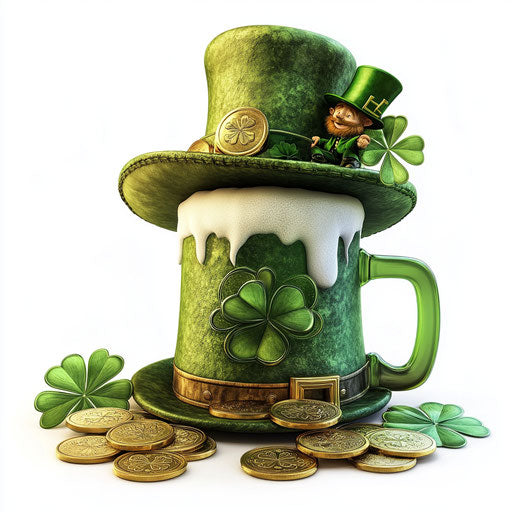 St. Patrick's Day, Irish hat with gold coins and clovers