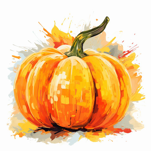 Pumpkin in Impressionistic Art style, on white background
