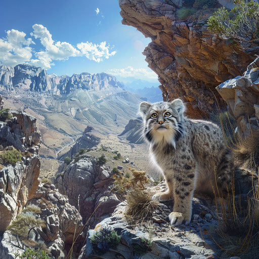 Panoramic view of a Pallas's cat in its natural habitat