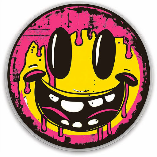 Person teardrop smile emoticon round sticker face, trashcore