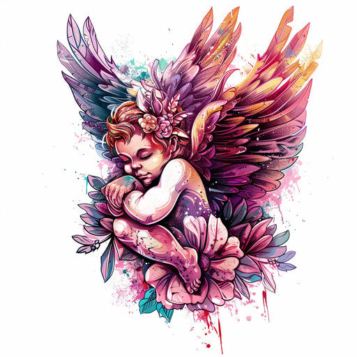 Digital cherub tattoo design