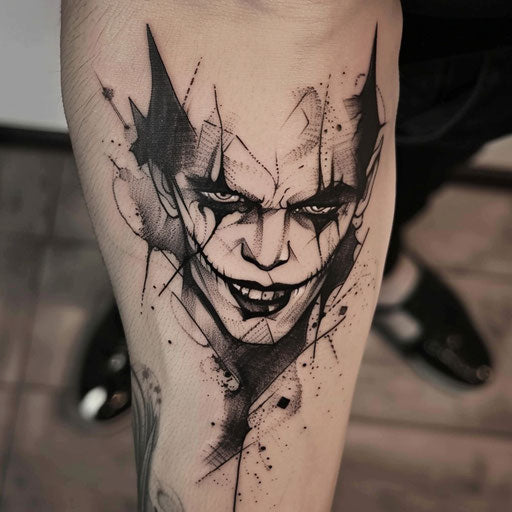 Bold flat tattoo sketch of a vampire's face with high contrast