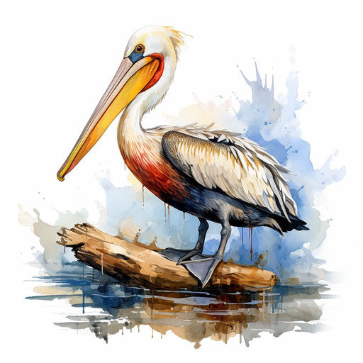 Pelican in Oil Painting Style on White Background