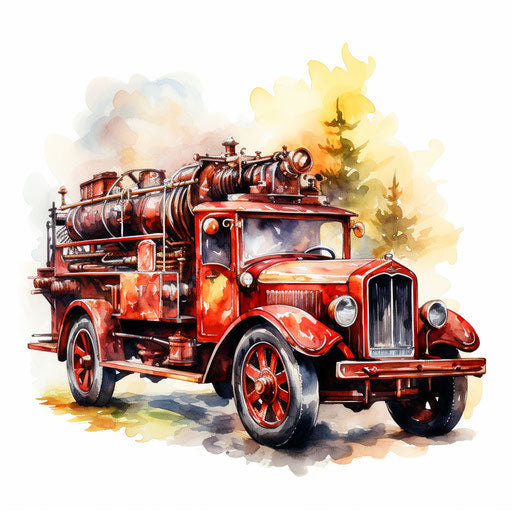 Realistic fire truck in the style of oil painting