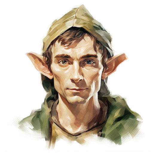 Elf clipart in the style of oil painting, on a white background
