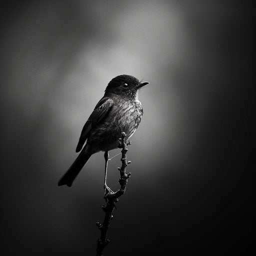 Bluebird in black and white with a dramatic composition