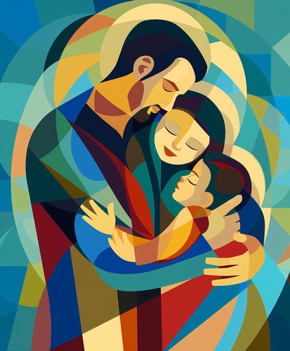 Couples embracing man woman blue background, simplified shapes