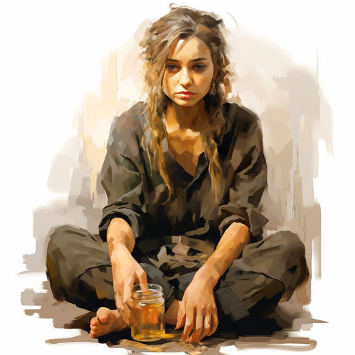 Patience depicted in oil painting on white background