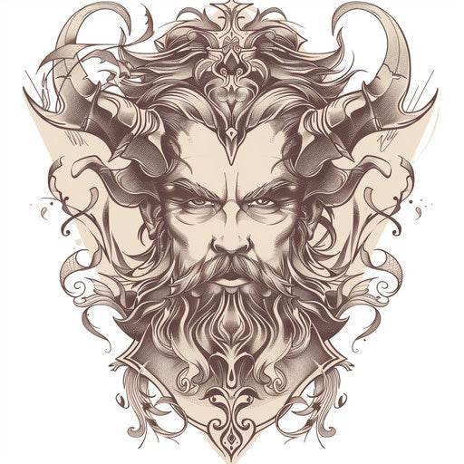 Art nouveau tattoo of Hades on a white background