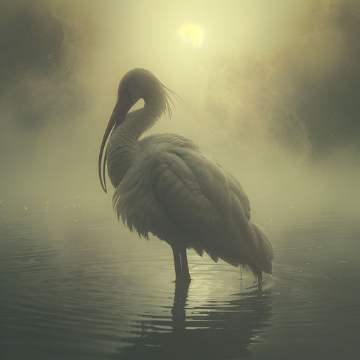 Ibis bird in a serene and poetic scene