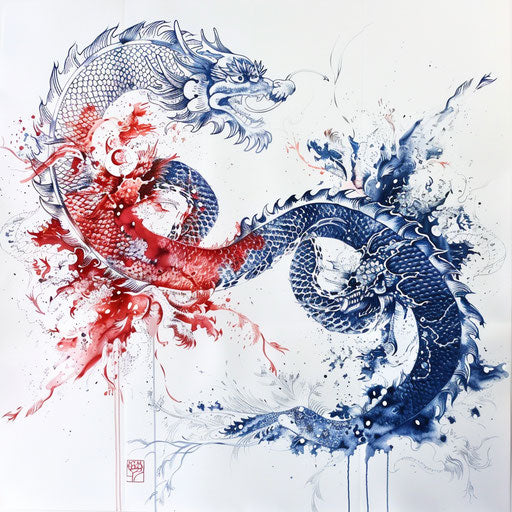 Korean flag and symbols in tattoo style on white canvas