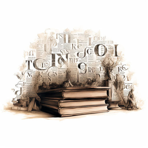 Dictionary in Chiaroscuro Art style, on white background