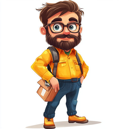 Humorous caricature of an engineer with exaggerated human characteristics