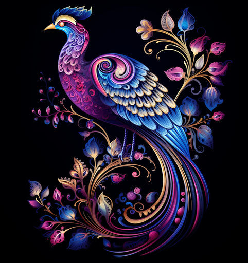 Blue and ornamental embroidered bird in traditional style