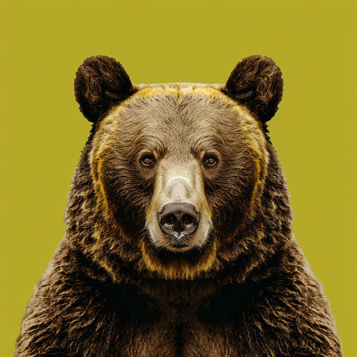 Bear clipart in a photo realistic style on a flat chartreuse background