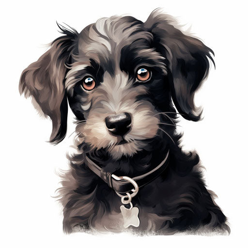 Adorable dog artwork in the Chiaroscuro Art style, on white backdrop