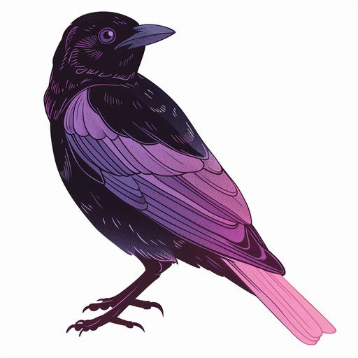 Blackbird tattoo sketch with purple ombre effect