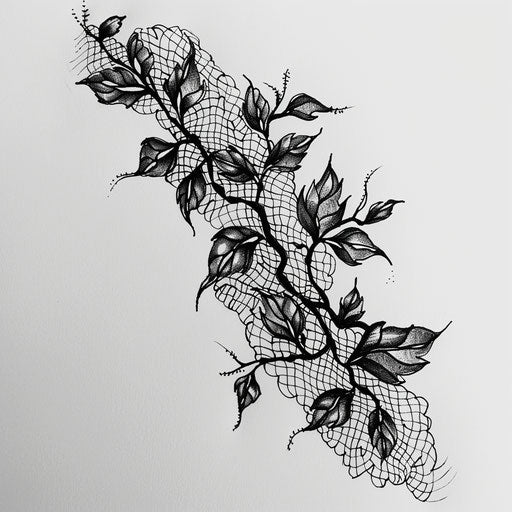 Botanical lace tattoo sketch with vines and leaves weaving