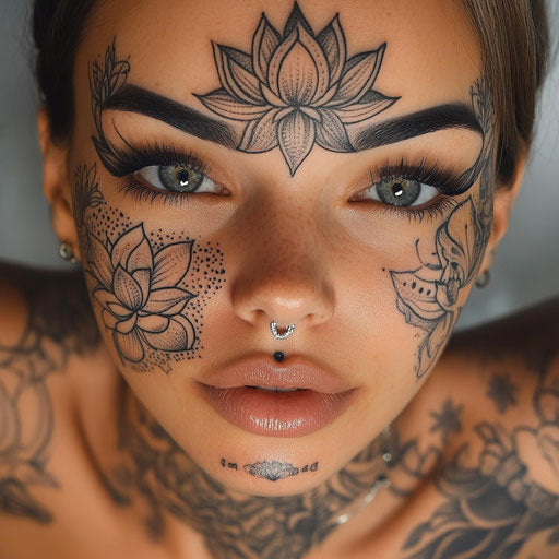 Face tattoos for women with a delicate lotus flower