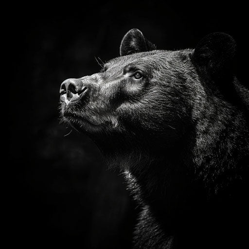 Black bear in black and white, intense and dramatic