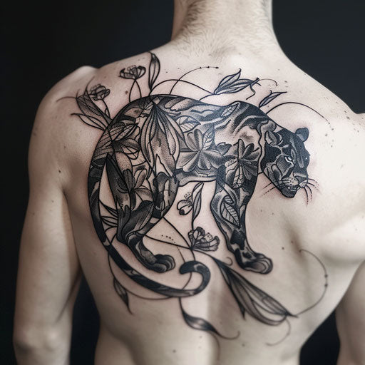 Gothic panther tattoo, dark intricate linework