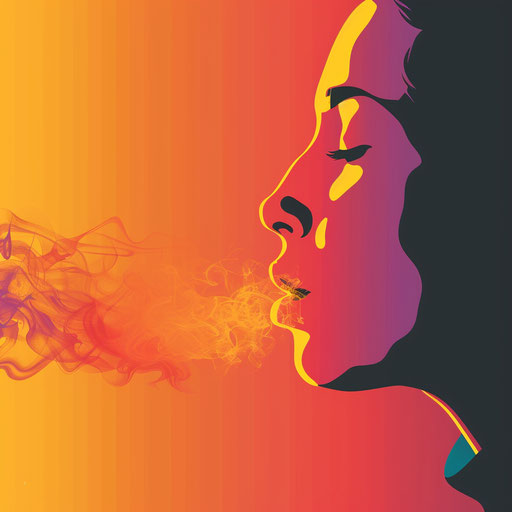 Breathing clipart in photo realistic style with a flat random background, high contrast and saturated hues