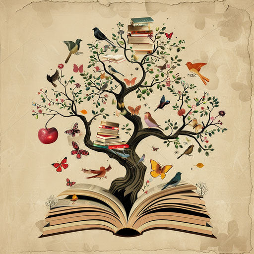 Realistic knowledge clipart on flat beige background, rustic appeal