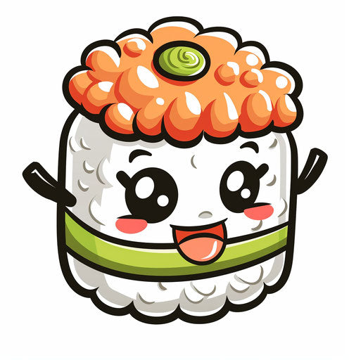 Cute anime sushi character on white background