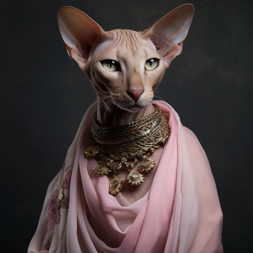 Oriental Shorthair cat dressed as a woman