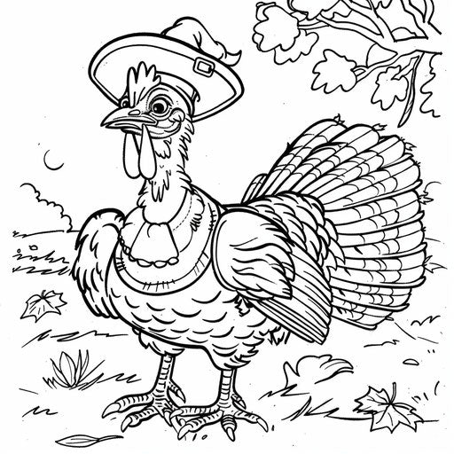 Turkey dressed as pilgrim, coloring book page