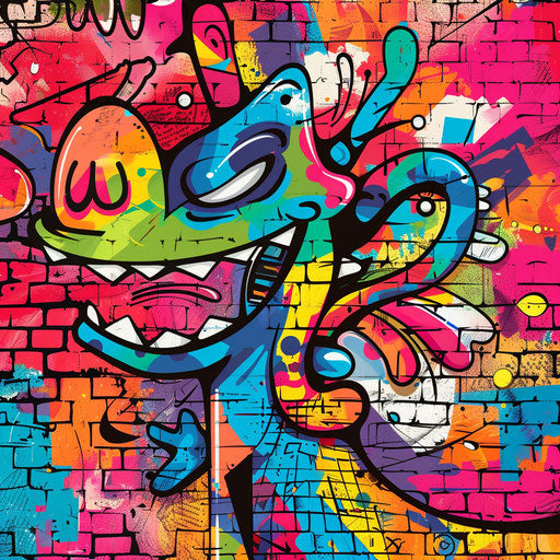 Funky graffiti-style logo for sale with vibrant street art background