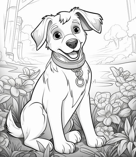 Dog Coloring Pages in Pioneer Animated Film Style