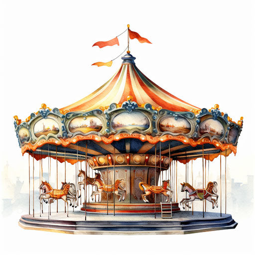 Carousel clipart in the style of Chiaroscuro Art, on a white background