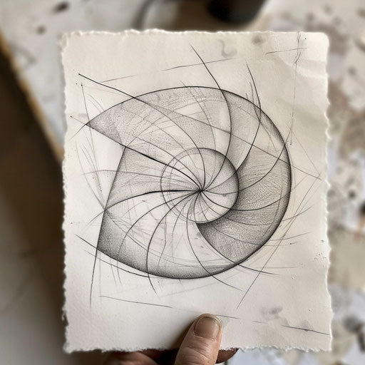 Contemporary tattoo sketch of a Fibonacci spiral with a minimalist aesthetic and bold outlines