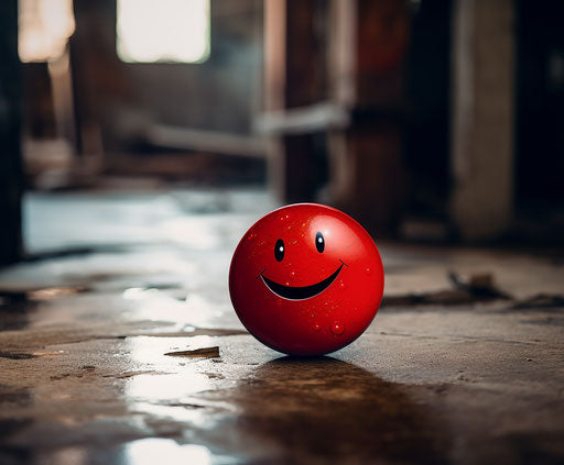 Red smile on table, blurred background, folk, lovely, emotive