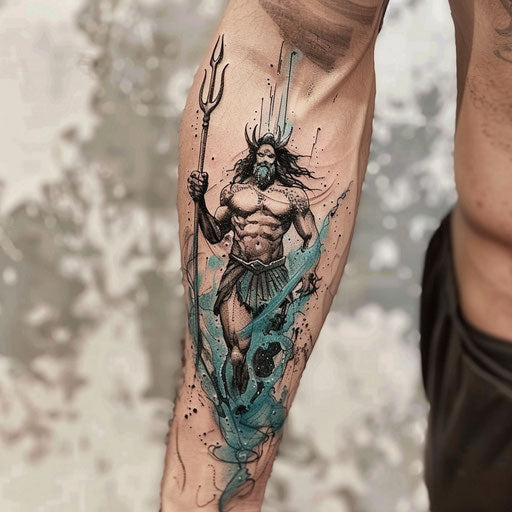 Poseidon rising from the sea with trident