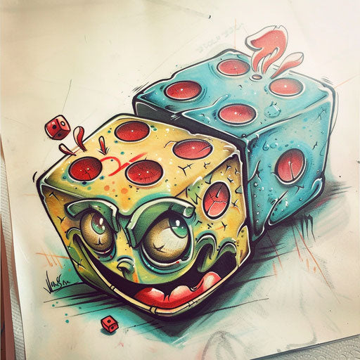 Dice tattoo with a cartoonish flair