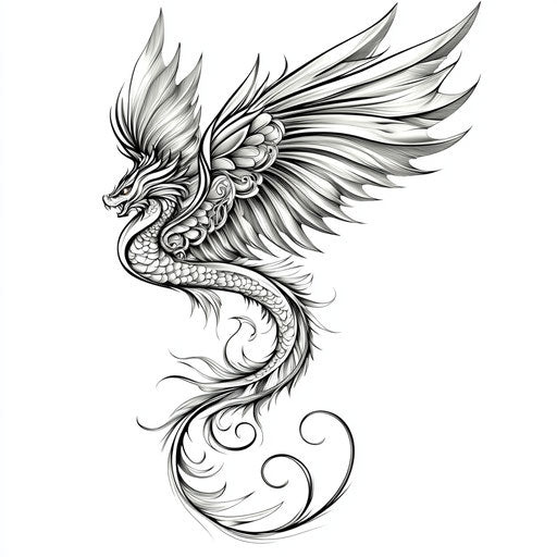Tribal dragon tattoo with bold angular wings design