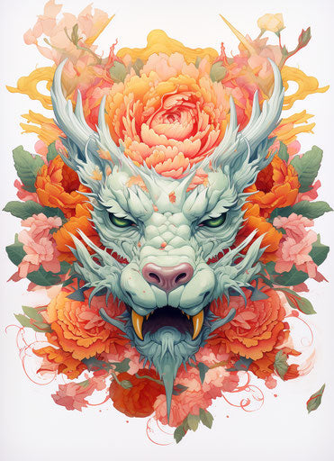 Asiatic lotus flower dragon tattoo drawing