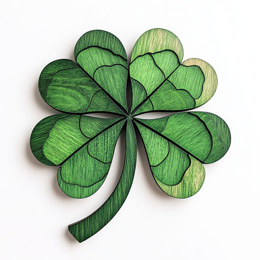 Green wooden four-leaf clover on white background