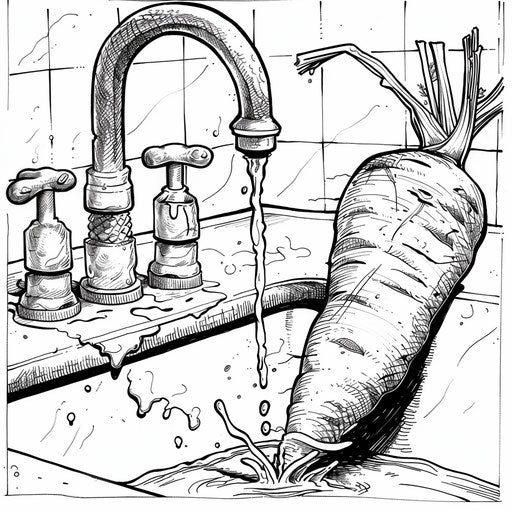 Carrot being washed under a faucet