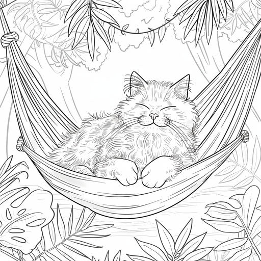 Cartoon cat lounging in a hammock