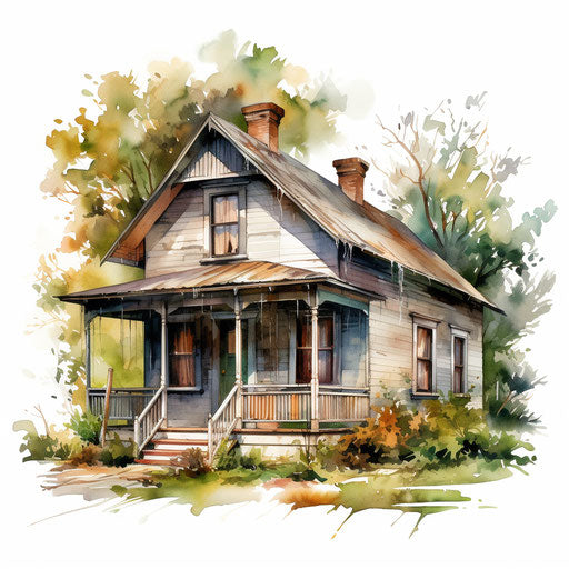 House clipart in the style of Oil painting, on a white background