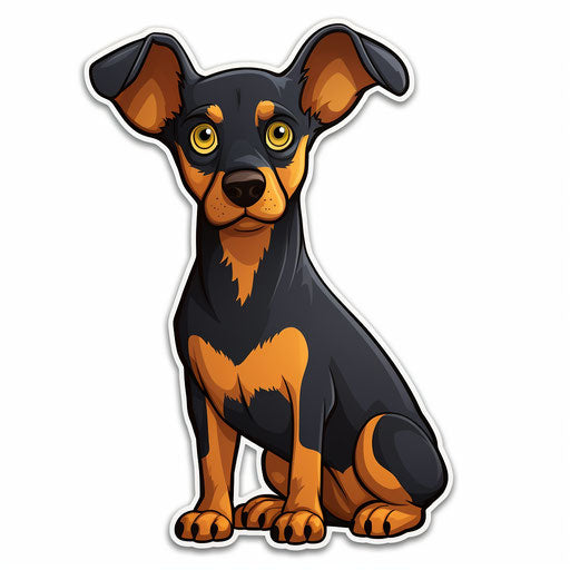 Doberman pinscher sticker, Skottie Young style, bold chromaticity